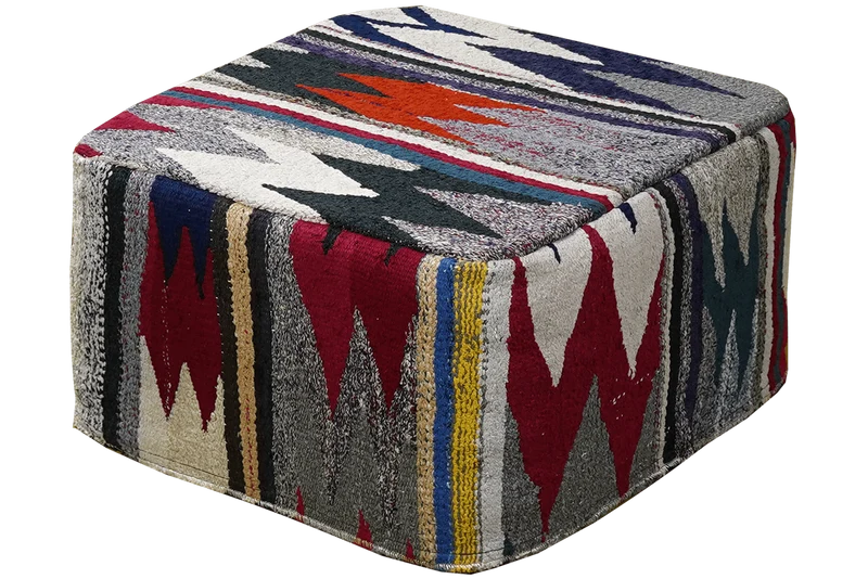 Kelim Pouf · Handgefertigt – Bunt, 65x65 cm