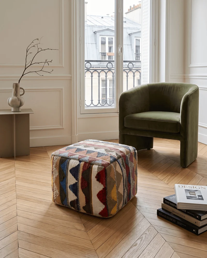 Kelim Pouf · Handgefertigt – Bunt, 65x65 cm