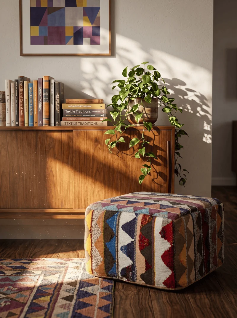 Kelim Pouf · Handgefertigt – Bunt, 65x65 cm