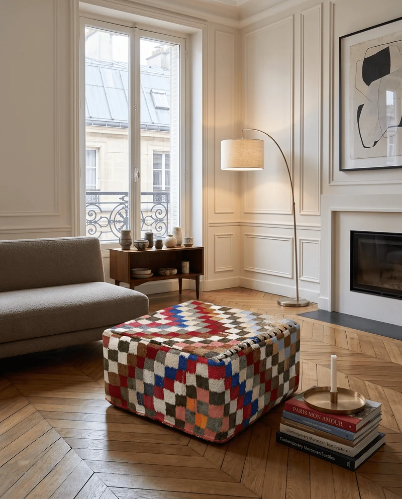 Kelim Pouf · Handgefertigt – Bunt, 65x65 cm