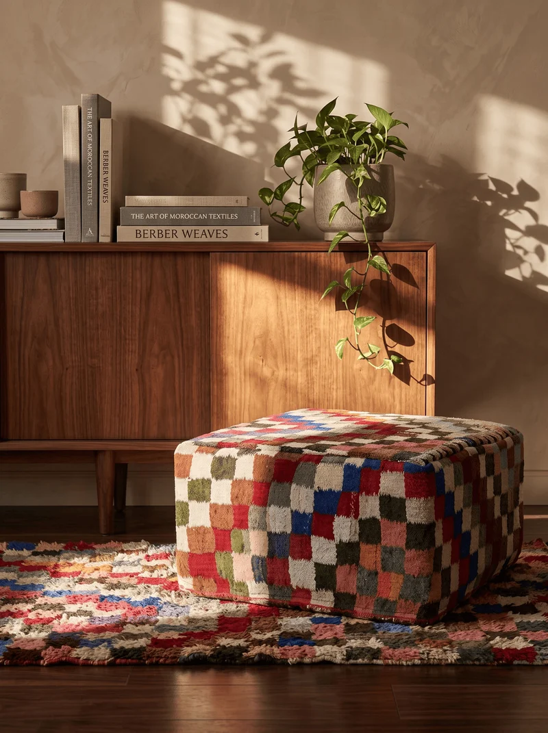 Kelim Pouf · Handgefertigt – Bunt, 65x65 cm