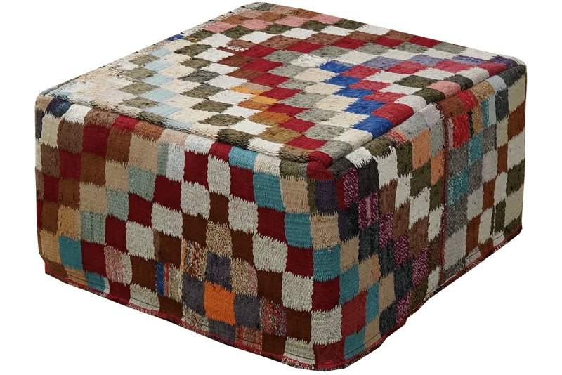 Kelim Pouf · Handgefertigt – Bunt, 65x65 cm