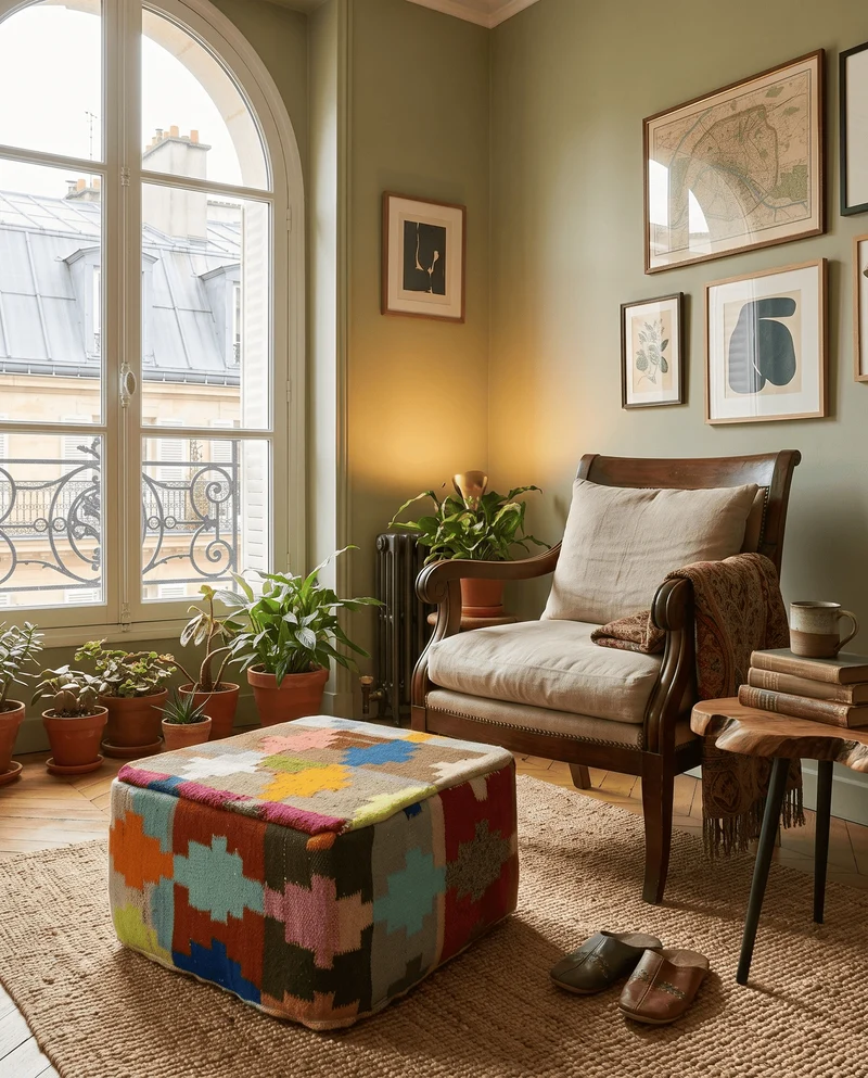 Kelim Pouf · Handgefertigt – Bunt, 65x65 cm