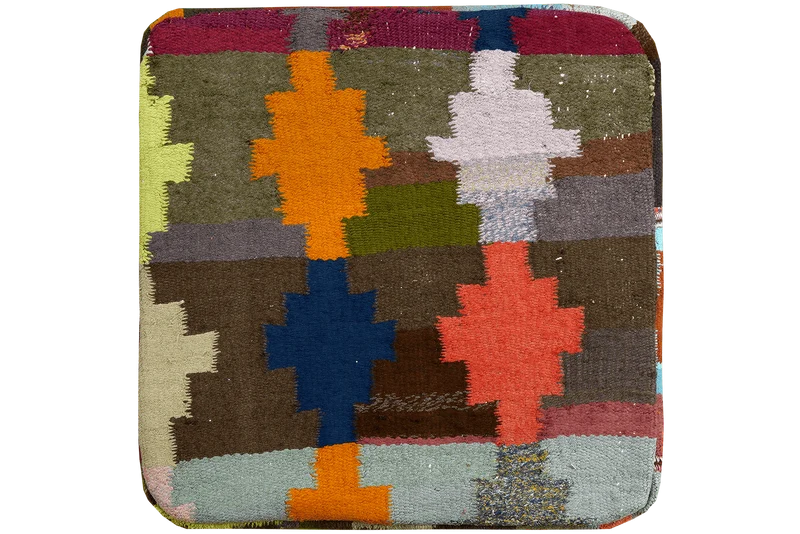 Kelim Pouf · Handgefertigt – Bunt, 65x65 cm