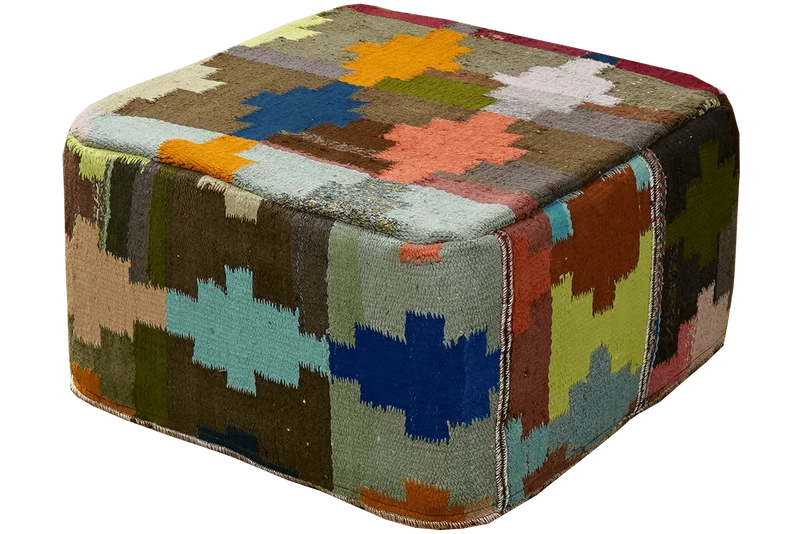 Kelim Pouf · Handgefertigt – Bunt, 65x65 cm