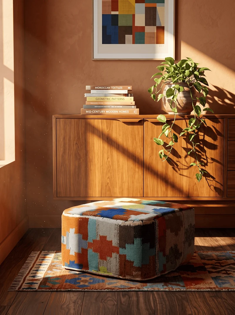 Kelim Pouf · Handgefertigt – Bunt, 65x65 cm