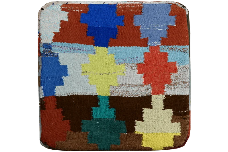 Kelim Pouf · Handgefertigt – Bunt, 65x65 cm