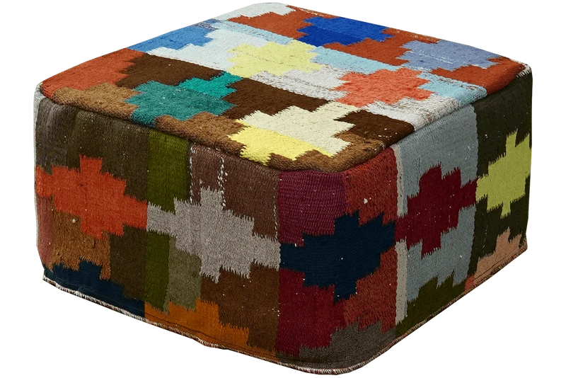 Kelim Pouf · Handgefertigt – Bunt, 65x65 cm