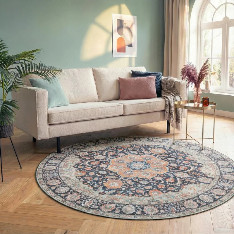 Teppich Vintage Rund - Imagine Medaillon Blau