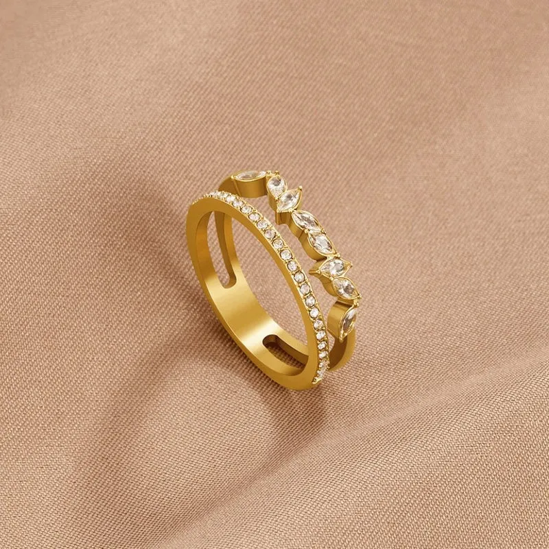 Laurel Glow Crystal Double-Band Ring
