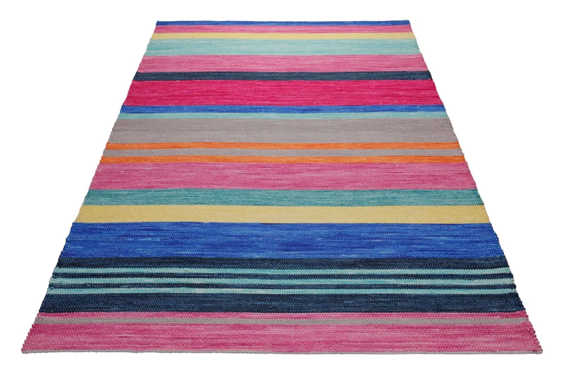 160x230 Teppich Wohnzimmer Happy Stripes – Bunter Baumwollteppich für gute Laune
