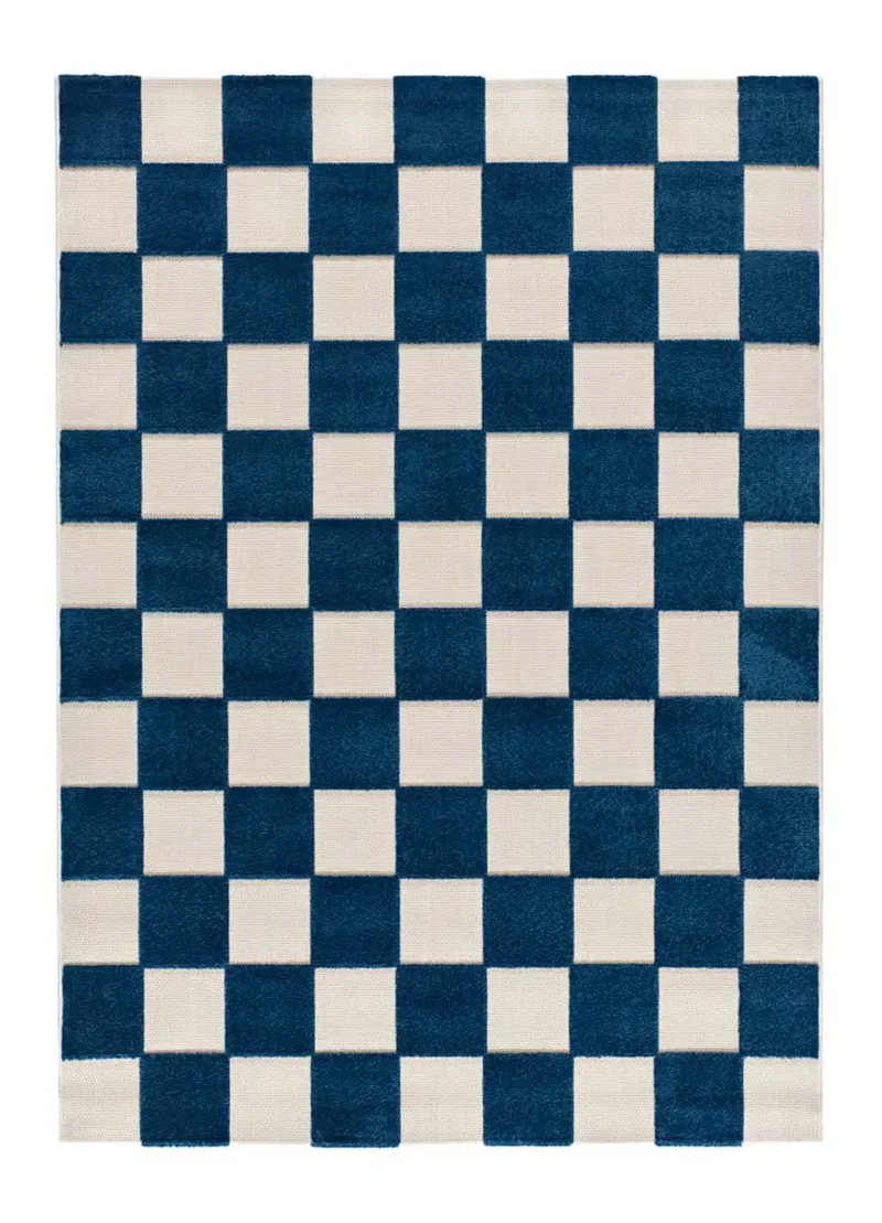Alfombra de exterior geométrica azul Cuadros 23515 de 160x230 cm