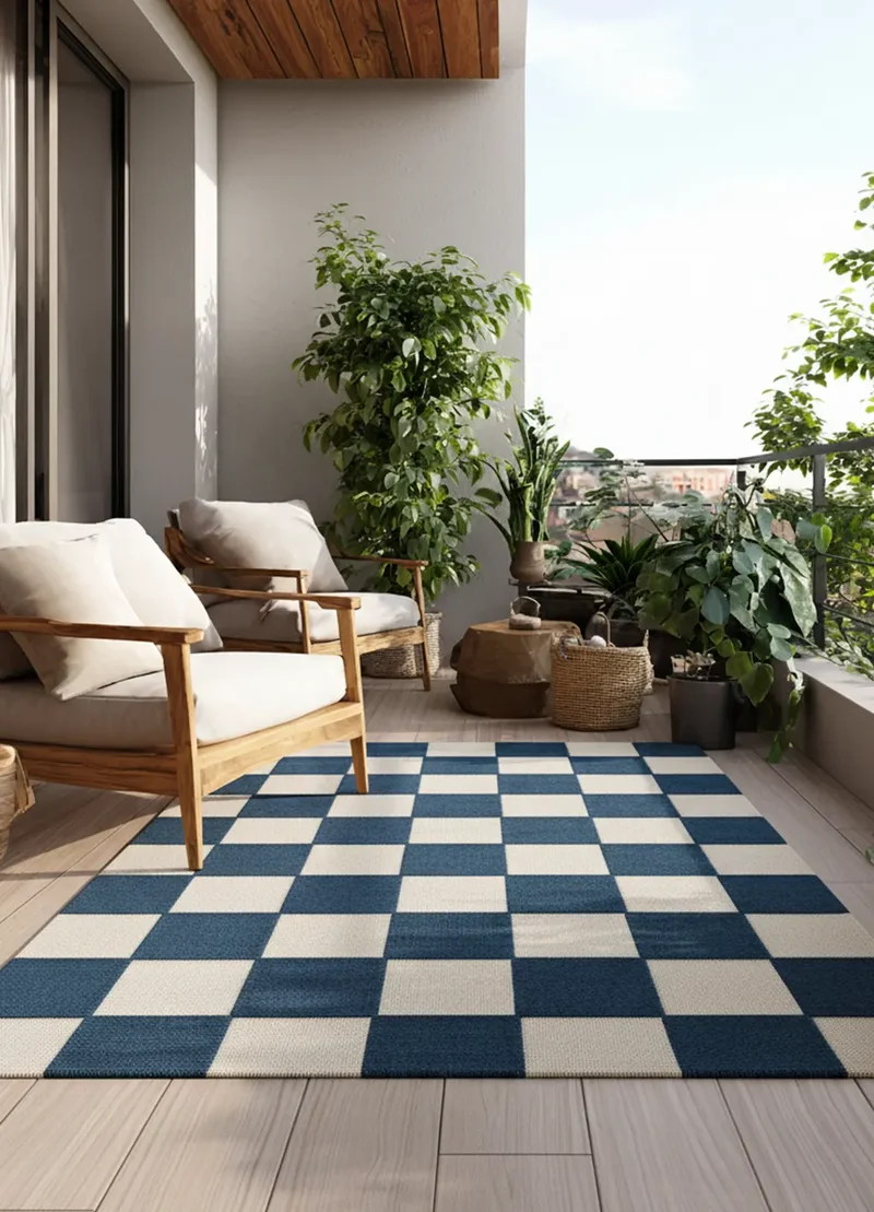 Alfombra de exterior geométrica azul Cuadros 23515 de 160x230 cm