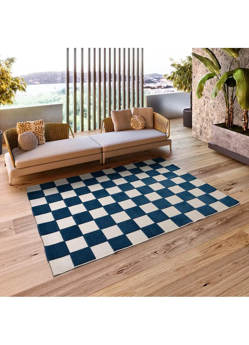 Alfombra de exterior geométrica azul Cuadros 23515 de 160x230 cm
