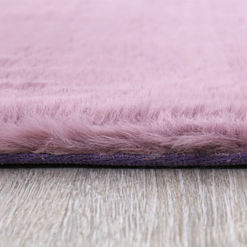 Kunstfell Teppich Imitat in Lila Dicht Flauschig Seidiger Glanz