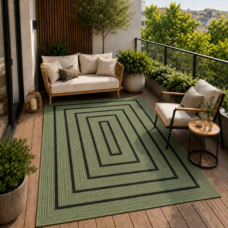 Teppich In- & Outdoor Wetterfest – Balkon Terrasse Garten, Wohnzimmer & Küche -Waschbar