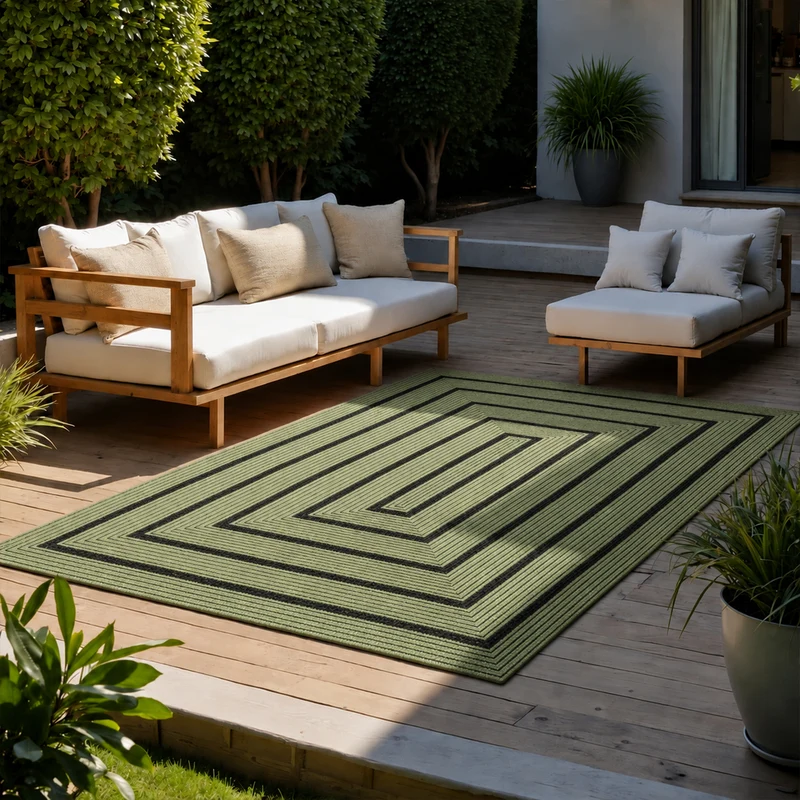 Teppich In- & Outdoor Wetterfest – Balkon Terrasse Garten, Wohnzimmer & Küche -Waschbar