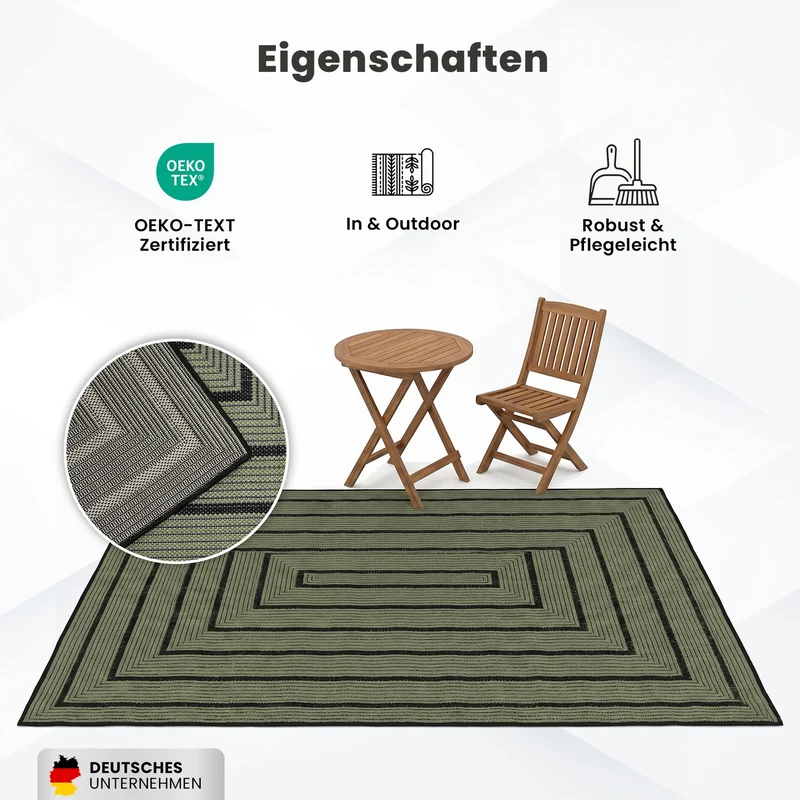 Teppich In- & Outdoor Wetterfest – Balkon Terrasse Garten, Wohnzimmer & Küche -Waschbar