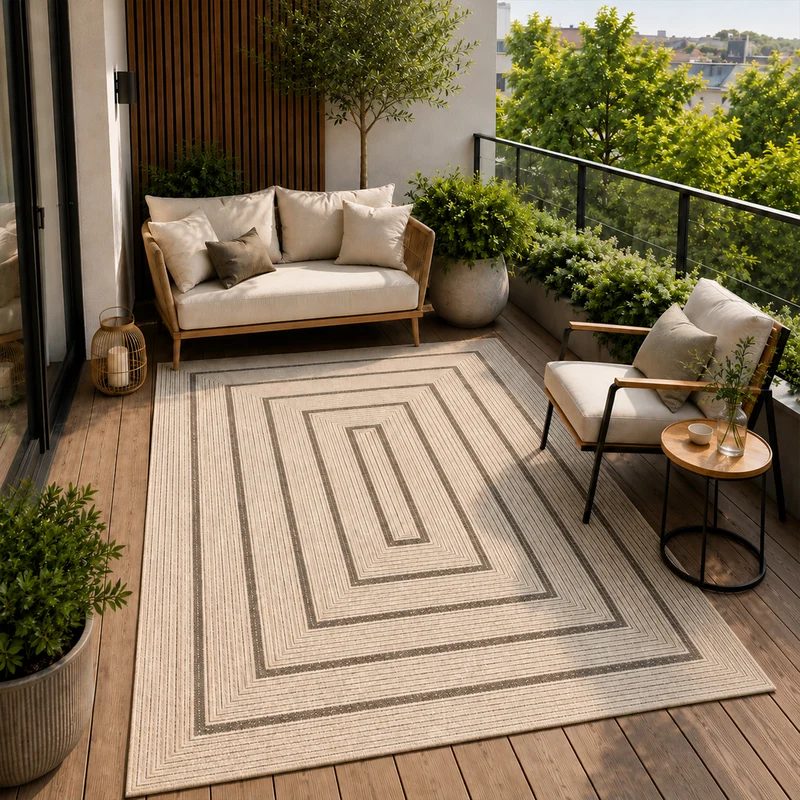 Teppich In- & Outdoor Wetterfest – Balkon Terrasse Garten, Wohnzimmer & Küche -Waschbar