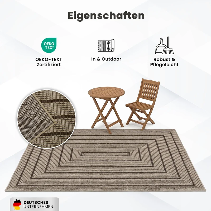 Teppich In- & Outdoor Wetterfest – Balkon Terrasse Garten, Wohnzimmer & Küche -Waschbar