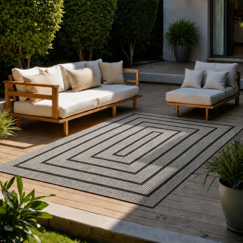 Teppich In- & Outdoor Wetterfest – Balkon Terrasse Garten, Wohnzimmer & Küche -Waschbar