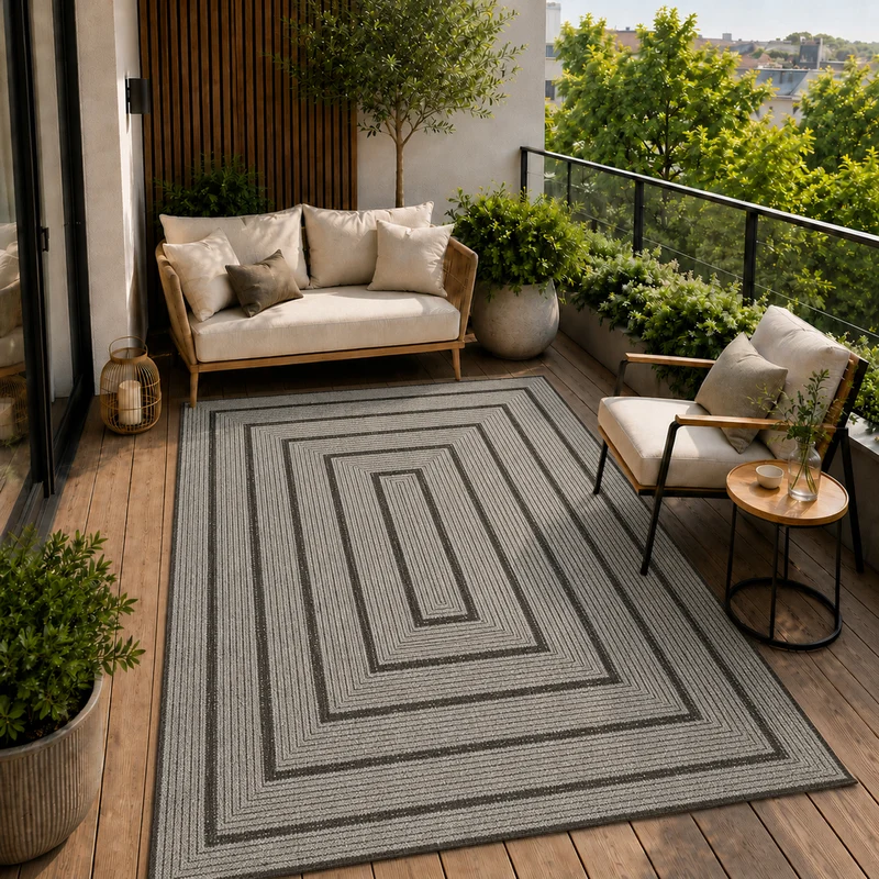 Teppich In- & Outdoor Wetterfest – Balkon Terrasse Garten, Wohnzimmer & Küche -Waschbar