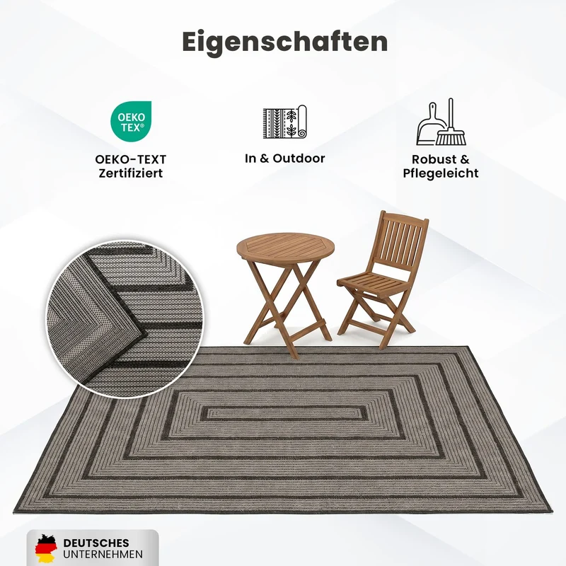 Teppich In- & Outdoor Wetterfest – Balkon Terrasse Garten, Wohnzimmer & Küche -Waschbar