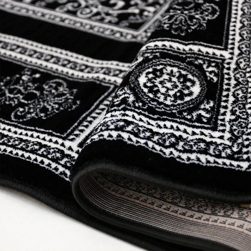Kurzflor Teppich Orientalisch Schwarz & Gold– Teppich Wohnzimmer & Schlafzimmer