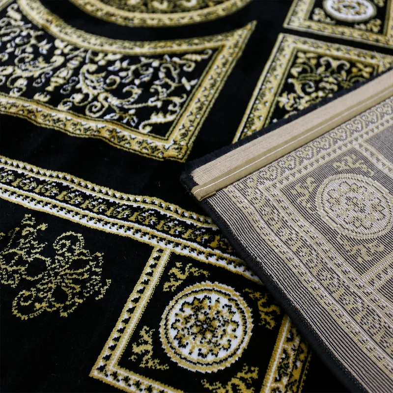 Kurzflor Teppich Orientalisch Schwarz & Gold– Teppich Wohnzimmer & Schlafzimmer