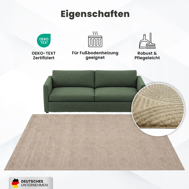Kurzflor Teppich Boho 3D Hoch-Tief-Effekt – Teppich Wohnzimmer & Schlafzimmer