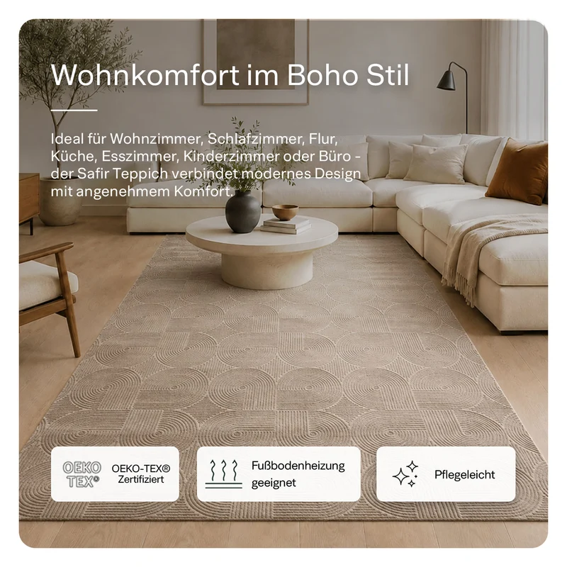 Kurzflor Teppich Boho 3D Hoch-Tief-Effekt – Teppich Wohnzimmer & Schlafzimmer