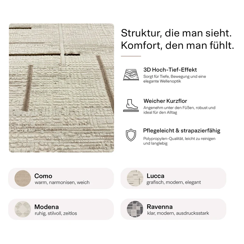 Kurzflor Teppich Boho 3D Hoch-Tief-Effekt – Teppich Wohnzimmer & Schlafzimmer