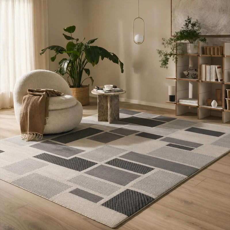 Kurzflor Teppich Boho 3D Hoch-Tief-Effekt – Teppich Wohnzimmer & Schlafzimmer