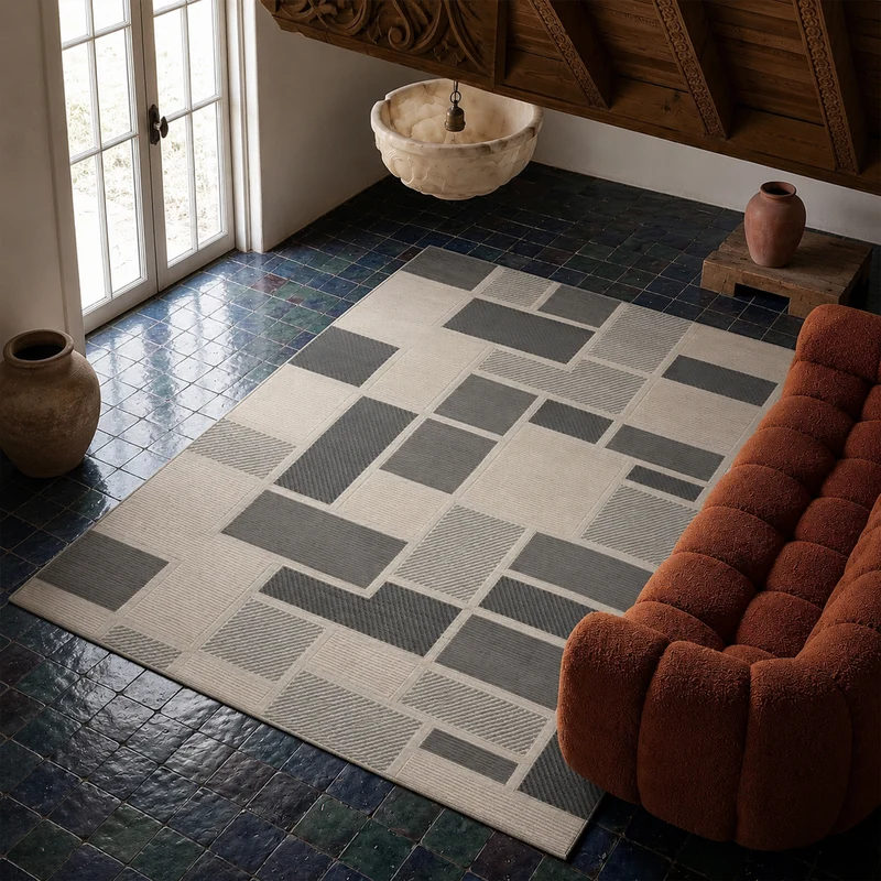 Kurzflor Teppich Boho 3D Hoch-Tief-Effekt – Teppich Wohnzimmer & Schlafzimmer