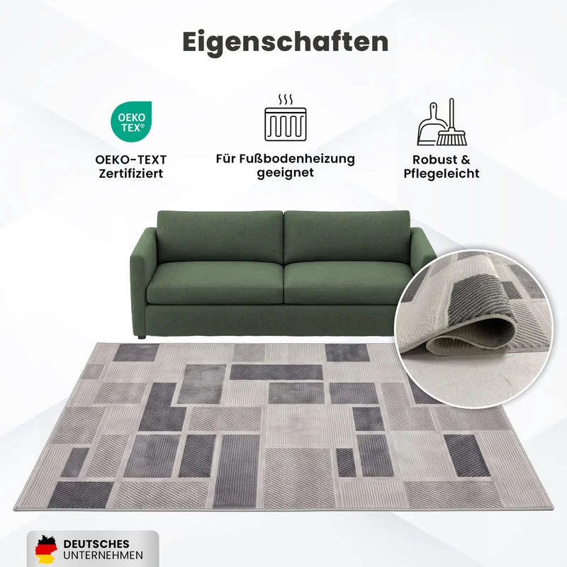 Kurzflor Teppich Boho 3D Hoch-Tief-Effekt – Teppich Wohnzimmer & Schlafzimmer