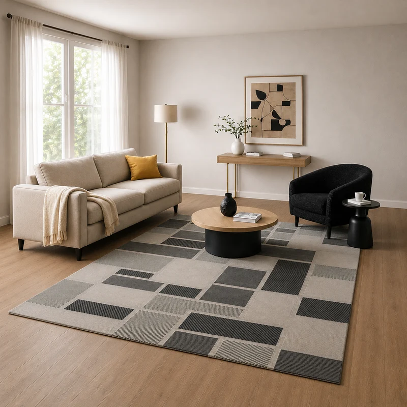 Kurzflor Teppich Boho 3D Hoch-Tief-Effekt – Teppich Wohnzimmer & Schlafzimmer