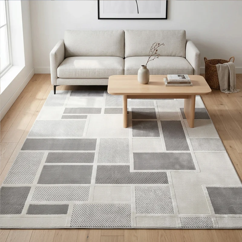 Kurzflor Teppich Boho 3D Hoch-Tief-Effekt – Teppich Wohnzimmer & Schlafzimmer
