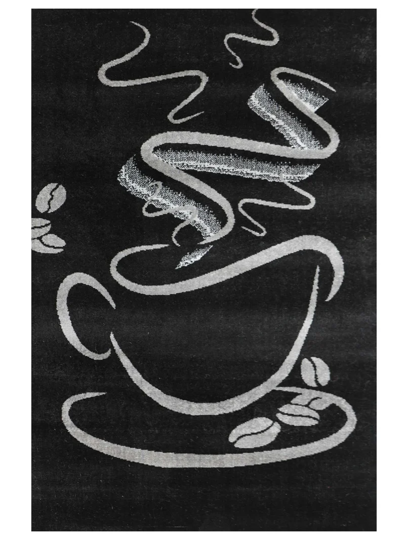 Küchenteppich Trendiger Kaffee Teppich, Cappuccino Muster Tasse Kurzflor in Braun, Grau &Schwarz