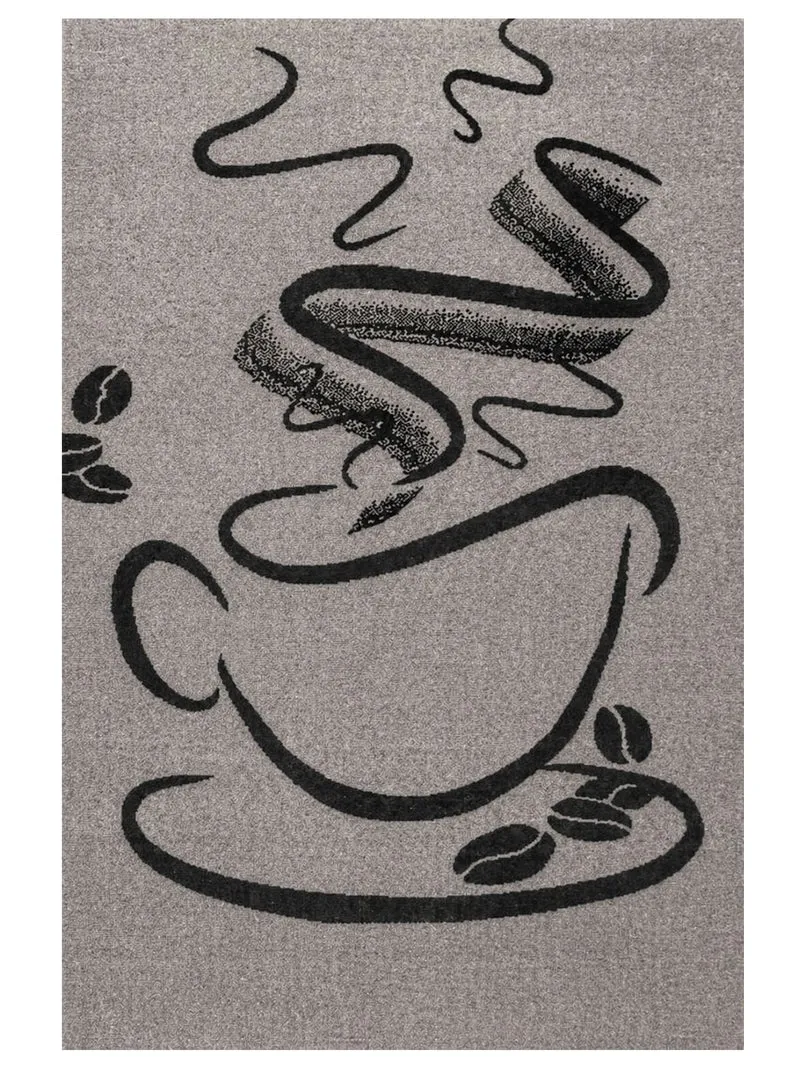 Küchenteppich Trendiger Kaffee Teppich, Cappuccino Muster Tasse Kurzflor in Braun, Grau &Schwarz