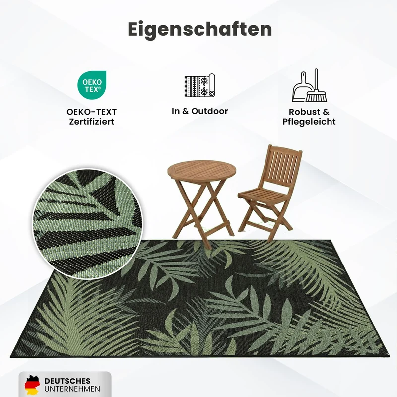 Teppich In- & Outdoor Wetterfest – Balkon Terrasse Garten, Wohnzimmer & Küche -Waschbar