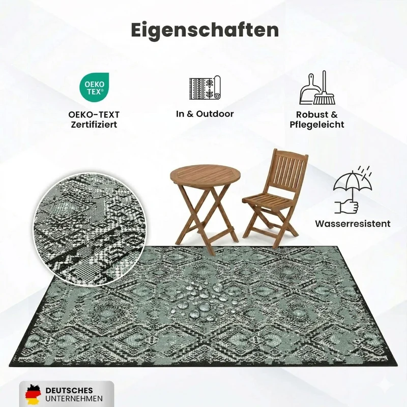 Teppich In- & Outdoor Wetterfest – Balkon Terrasse Garten, Wohnzimmer & Küche -Waschbar