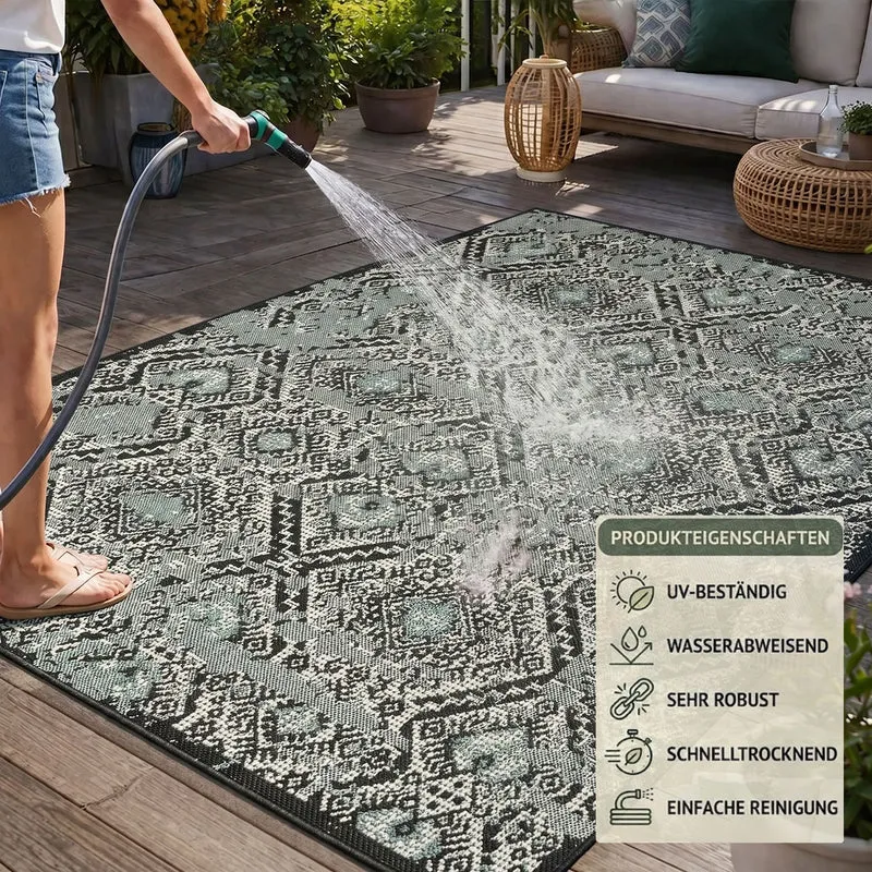 Teppich In- & Outdoor Wetterfest – Balkon Terrasse Garten, Wohnzimmer & Küche -Waschbar