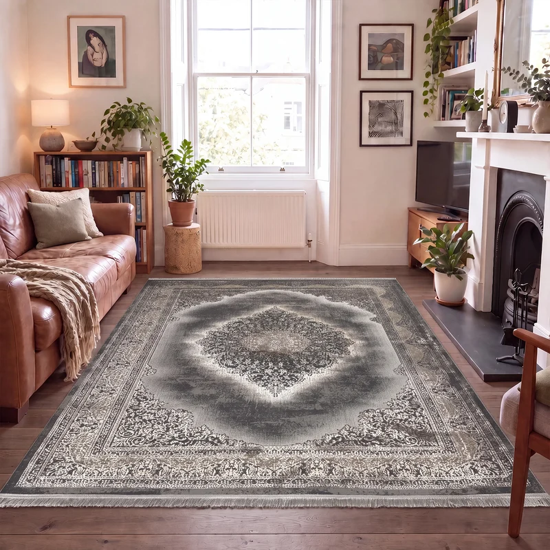 Teppich Kurzflor Moderner Teppich mit Ornament-Muster – Pflegeleicht & Robust – Für Fußbodenheizung geeignet