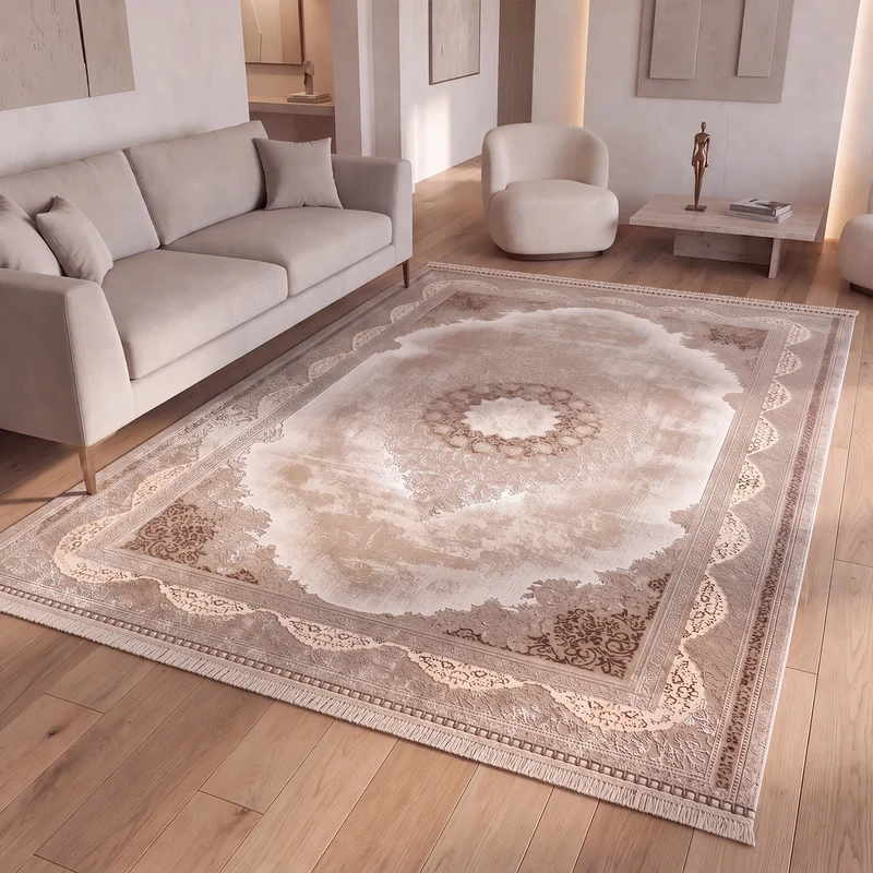 Teppich Kurzflor Moderner Teppich mit Ornament-Muster – Pflegeleicht & Robust – Für Fußbodenheizung geeignet