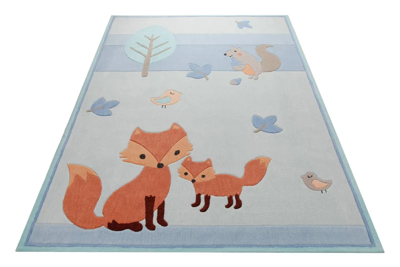 Fuchs und Eichhörnchen - Handtuft Kinderteppich 160 x 230 cm