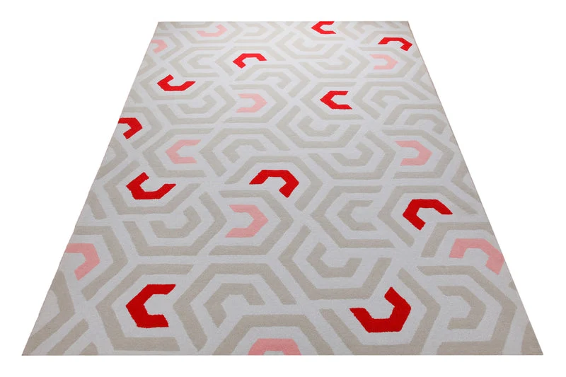 Labyrinth in Sand mit Rot - Hoch-Tief-Handtuft 160 x 230 cm