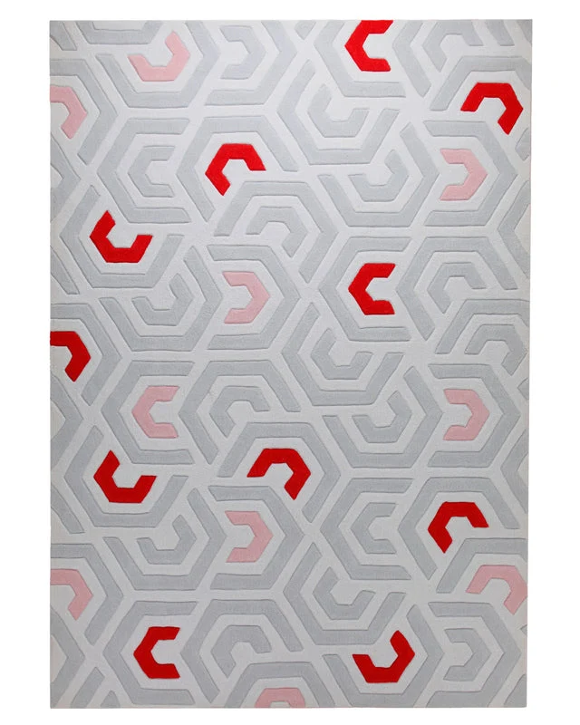 Labyrinth in Sand mit Rot - Hoch-Tief-Handtuft 160 x 230 cm