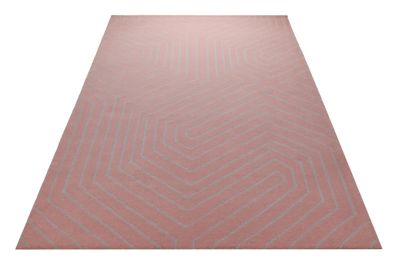 Altrosa mit Grafiklinie - Handtuft Ton in Ton 160 x 230 cm