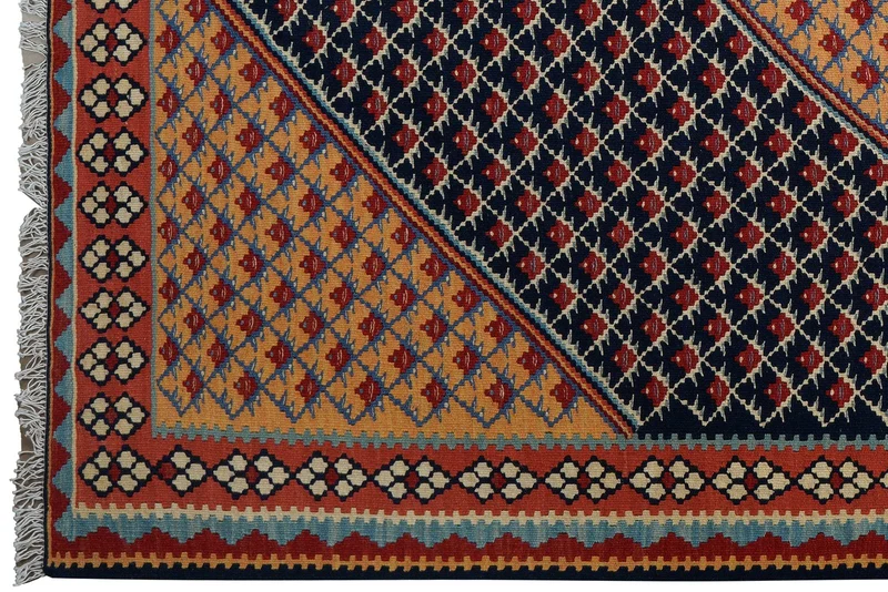 Kelim Senneh · Handgewebt – Blau, 197x154 cm