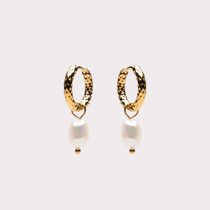 Hammered Pearl Hoops